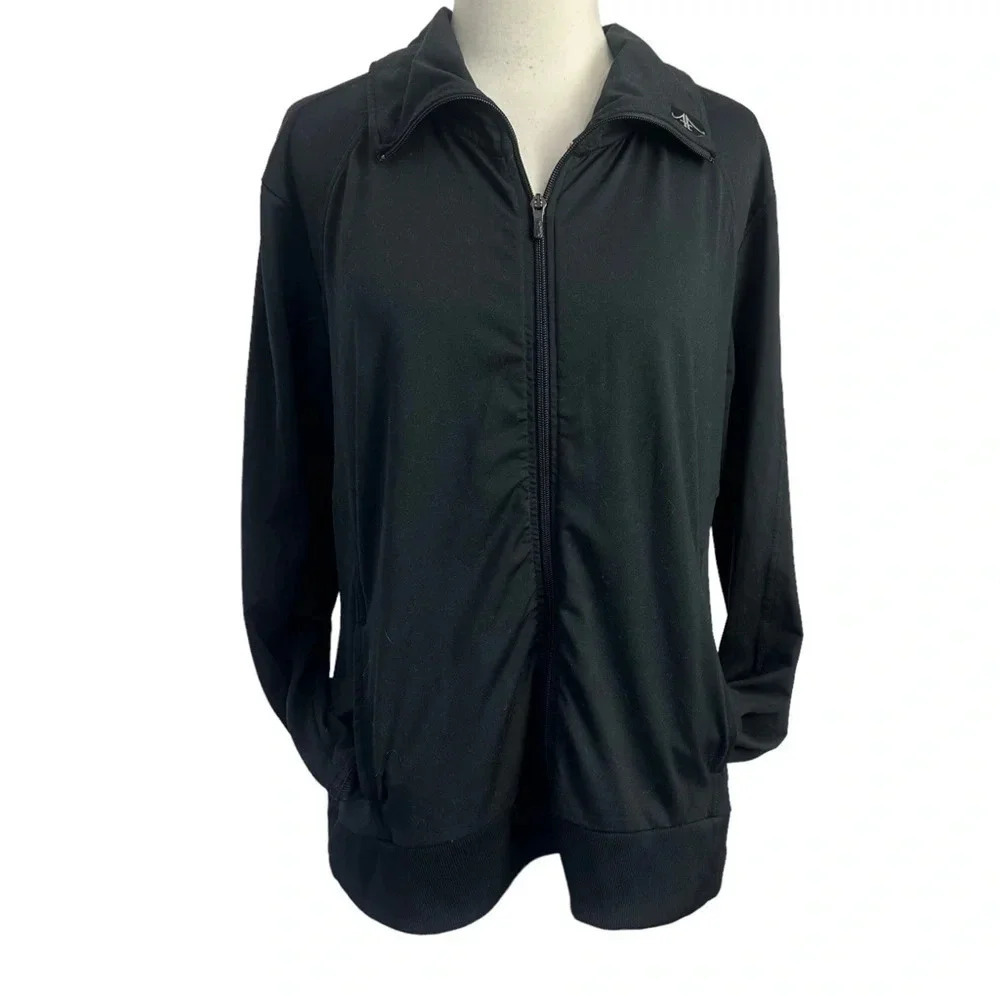Alex & Abby 1X black front ruched full‎ zipper performance athletic jacket